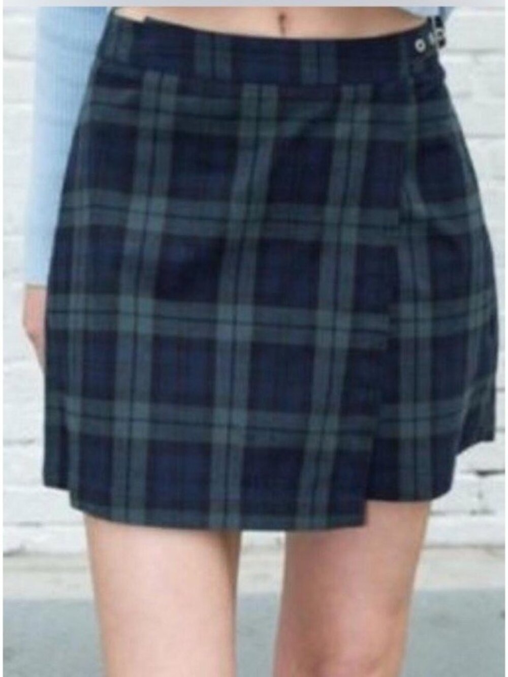 John Galt Plaid Wrap Style Blue Green Mini Skirt Dark Academia Size M. T